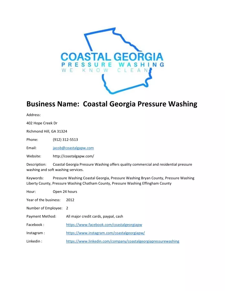 business name coastal georgia pressure washing