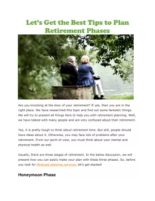 let s get the best tips to plan retirement phases