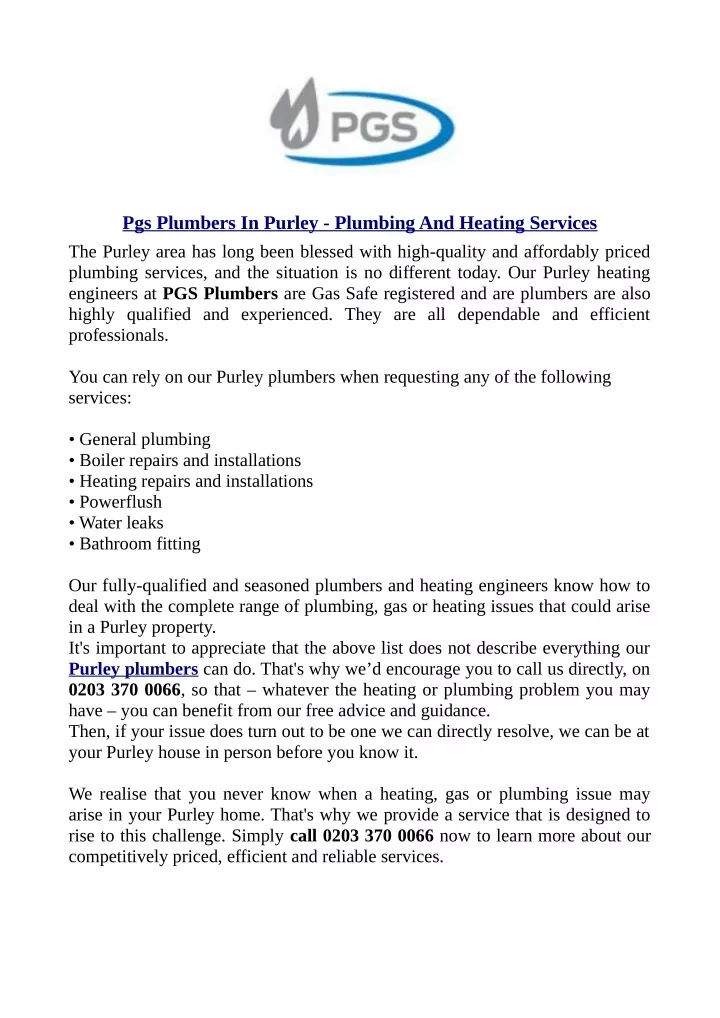 pgs plumbers in purley plumbing and heating