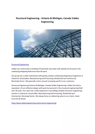 Structural Engineering - Ontario & Michigan, Canada Valdez Engineering