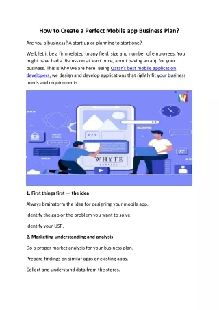 how to create a perfect mobile app business plan