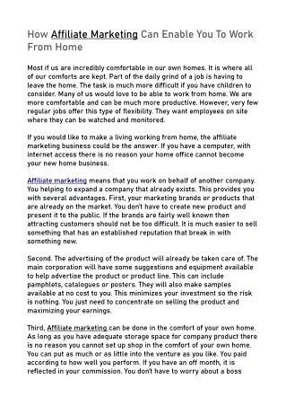 How Affiliate Marketing can enable you to work from home