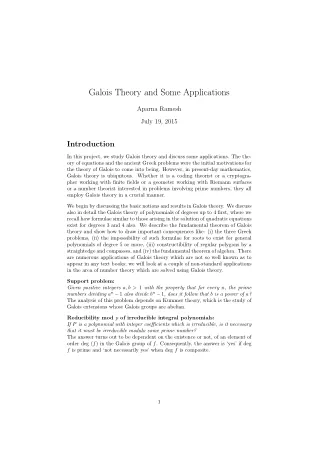 Galois Theory & some Applications - Aparna Ramesh - 25 Pag