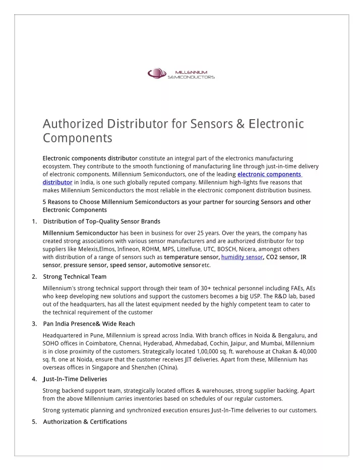 authorized distributor for sensors electronic