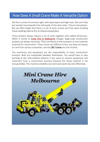 How Does A Small Crane Make A Versatile Option