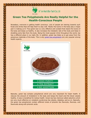 Green Tea Polyphenols Are Really Helpful for the Health