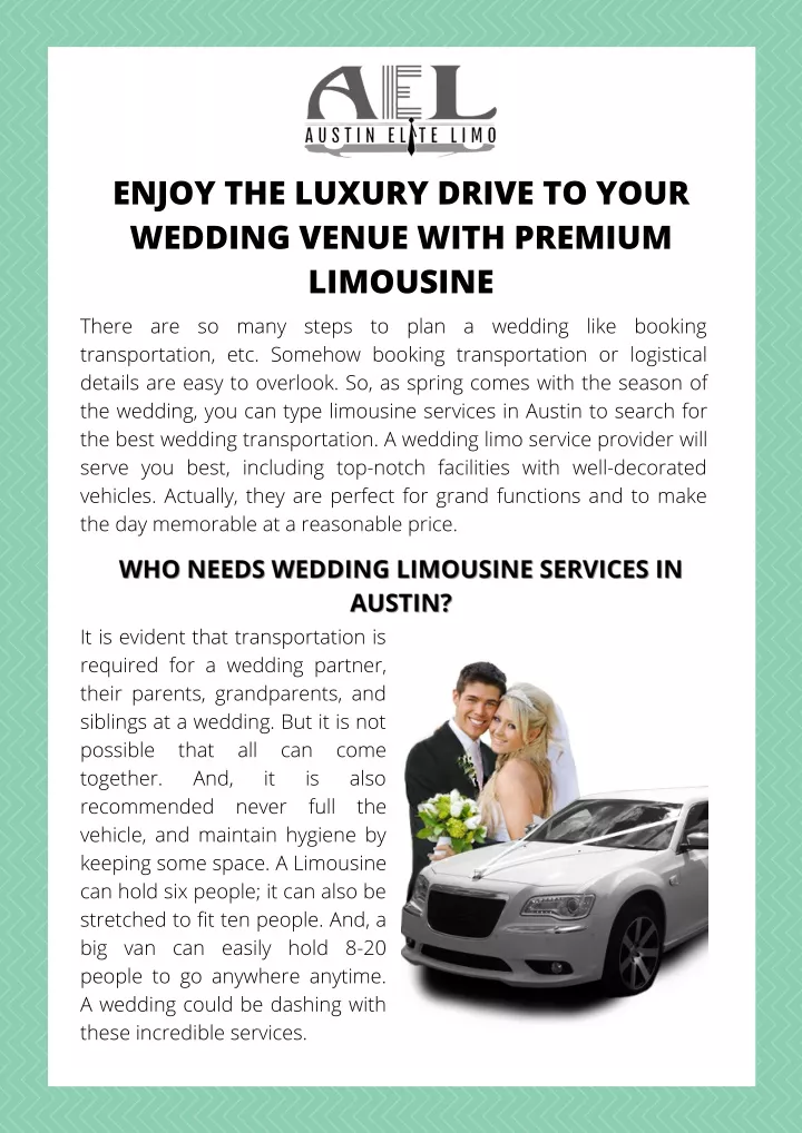 enjoy the luxury drive to your wedding venue with