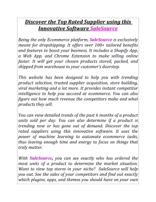 Discover the Top Rated Supplier using this Innovative Software SaleSource