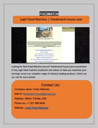 legit fixed matches fixedmatch house com