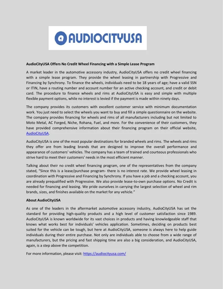 audiocityusa offers no credit wheel financing