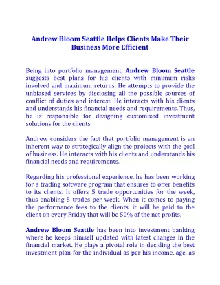 andrew bloom seattle helps clients make their