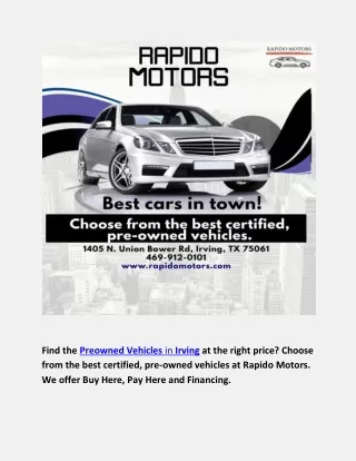 Preowned Vehicle Irving- Rapido Motors