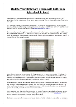 Update Your Bathroom Design with Bathroom Splashback in Perth