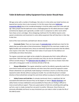 Toilet & Bathroom Safety Equipment Every Senior Should Have
