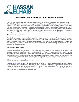 Importance of a Construction Lawyer in Dubai