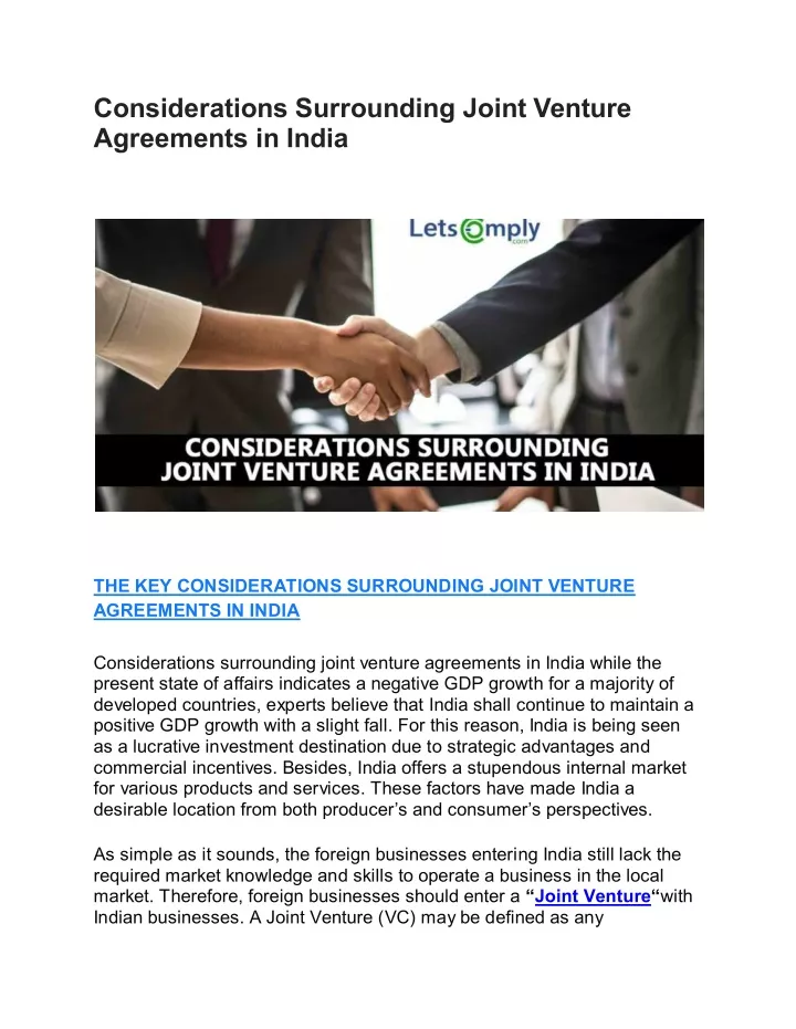 considerations surrounding joint venture