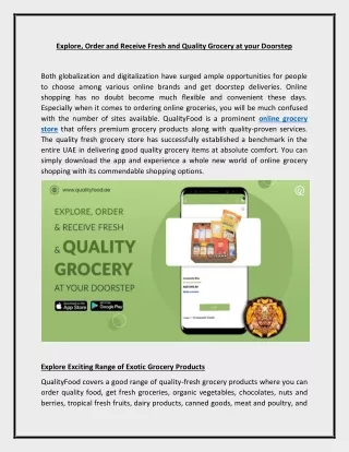 Explore, order, and receive fresh and quality grocery at your doorstep