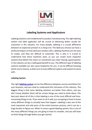 labeling systems and applicators labeling