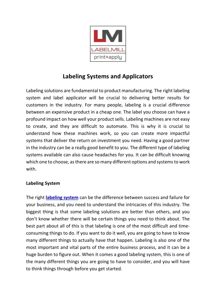 labeling systems and applicators labeling