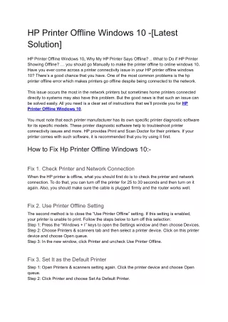 Solution - Hp Printer Offline Windows 10