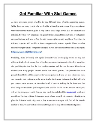 get familiar with slot games