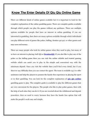 know the enter details of qiu qiu online game
