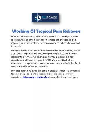 Working of tropical pain relievers