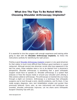 What Are The Tips To Be Noted While Choosing Shoulder Arthroscopy Implants