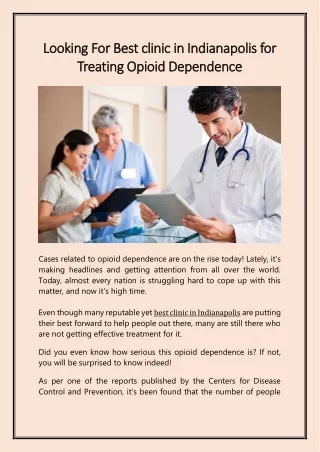 Looking For Best clinic in Indianapolis for Treating Opioid Dependence