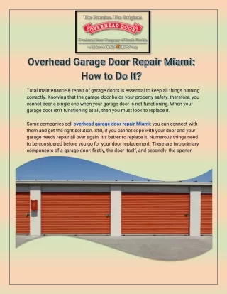 Tips To know About Overhead Garage Door Repair in Miami
