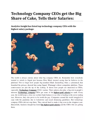 Technology Company CEOs get the Big Share of Cake, Tells their Salaries: