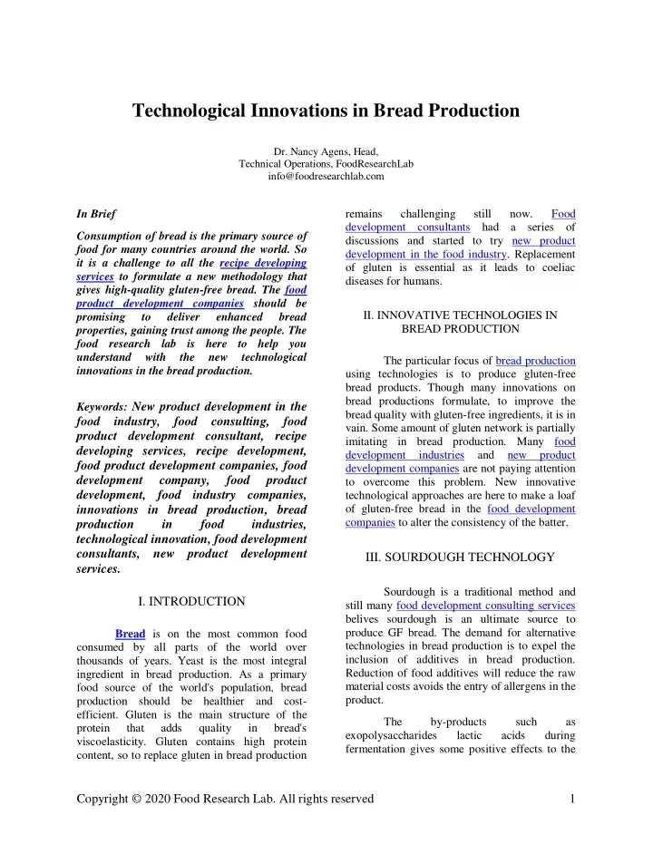 technological innovations in bread production
