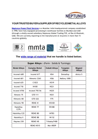 TRUSTED BUYER & SUPPLIER OF RECYCLED METAL ALLOYS