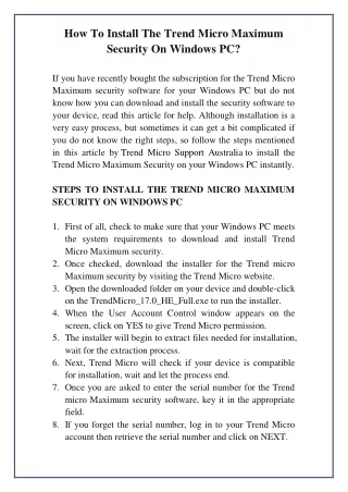 how to install the trend micro maximum security