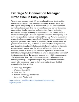 fix sage 50 connection manager error 1053 in easy