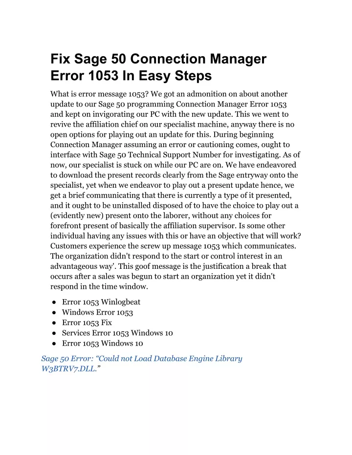 PPT Fix Sage 50 Connection Manager Error 1053 In Easy Steps