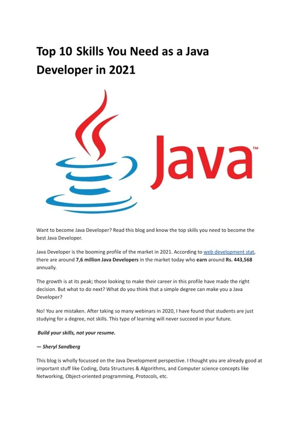 Top 10  Skills You Need as a Java Developer in 2021