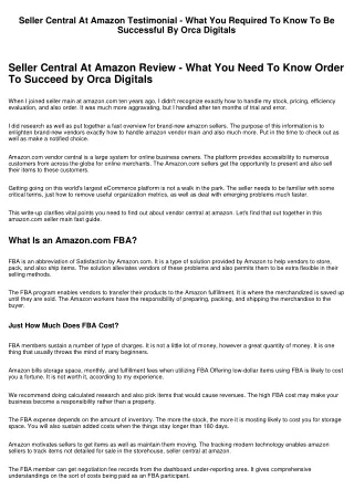 Seller Central At Amazon.com Evaluation - What You Need To Know To Do Well By Orca Digitals