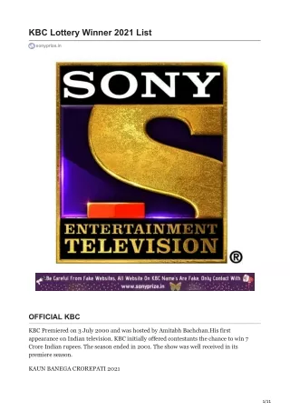 sonyprize.in-KBC Lottery Winner 2021 List
