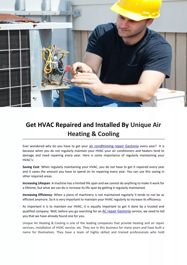 get hvac repaired and installed by unique