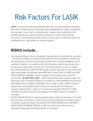 Risk Factors For LASIK - Lasikdelhi