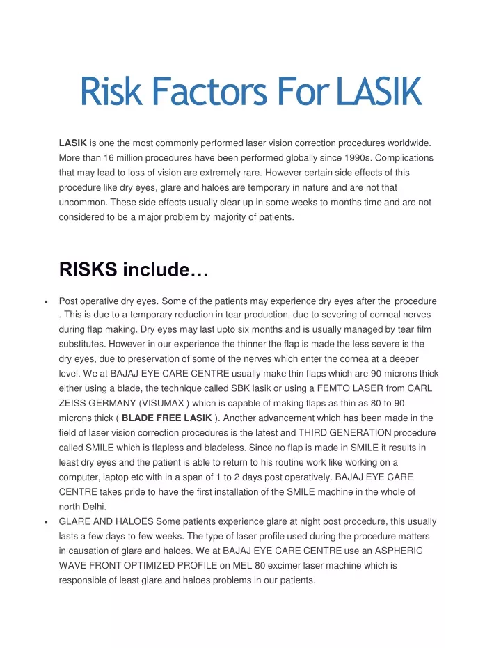 risk factors for lasik