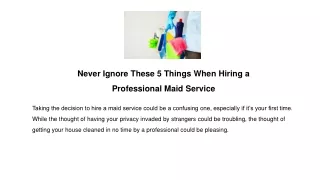 Never Ignore These 5 Things When Hiring a Professional Maid Service