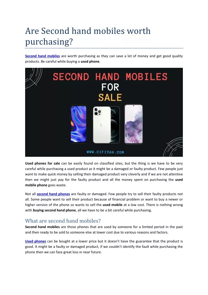 are second hand mobiles worth purchasing