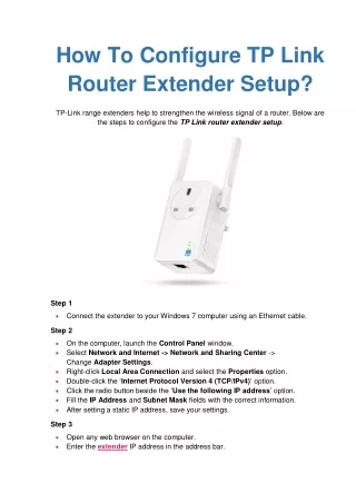 how to configure tp link router extender setup