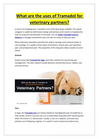 what are the uses of tramadol for veterinary