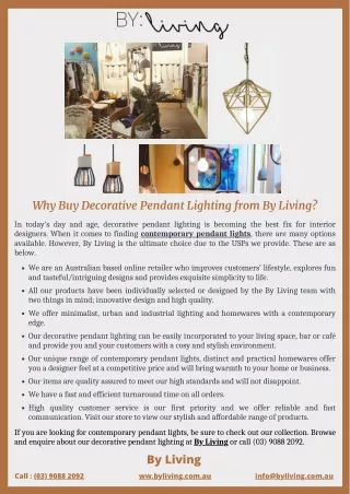 Why Buy Decorative Pendant Lighting from By Living?