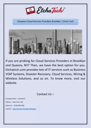 Cheapest Cloud Services Providers Brooklyn | Etcha Tech