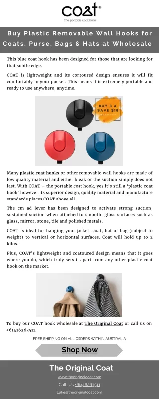 Buy Plastic Removable Wall Hooks for Coats, Purse, Bags & Hats at Wholesale