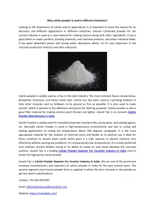 why calcite powder is used in different industries
